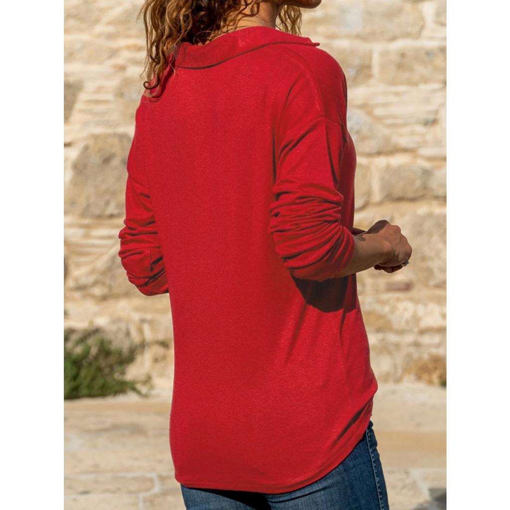 IHUASU Autumn Women's Casual V-neck Solid Color Warm Long Sleeve
