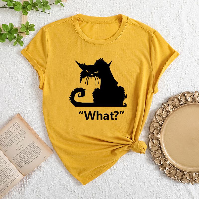Summer Women's Cat Print Round Neck Loose Casual Pure Cotton Short Sleeved T-shirts Women's