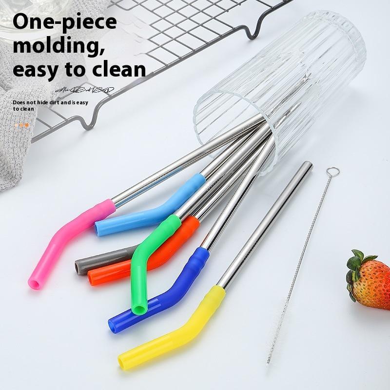 Long Stainless Steel Metal Straws with Silicone Tips Cleaning Brush Set - Reusable Eco-Friendly Drinking Straws with Covers