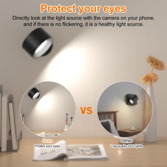 LED Wall Lamp Night Light with Remote Control Dimmable Rechargeable 360-Degree