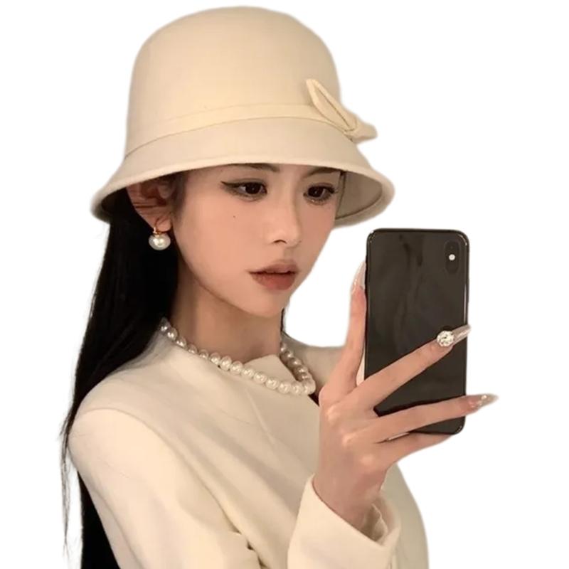 Princess Cloche Hat Handmade Woolen Hat Elegant Sun Hat Surprise Gift for Girlfriend for Vacations French Style