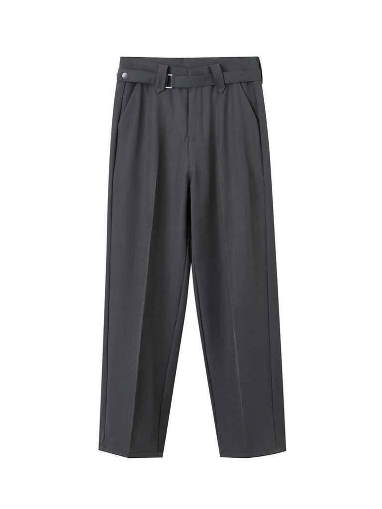 Men's Spring 2026 Casual Trousers - Korean Style, Non-Iron, Loose Tapered Suit Pants with Half Elastic Waist