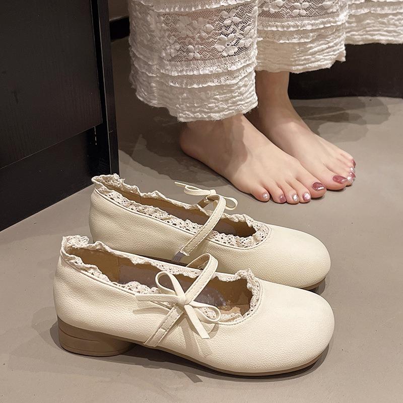 Mary Janes mit niedrigem Absatz Damen neue Frühling- und Herbströcke Abendschuhe flache Bohnenbohne kleine Lederschuhe Damen