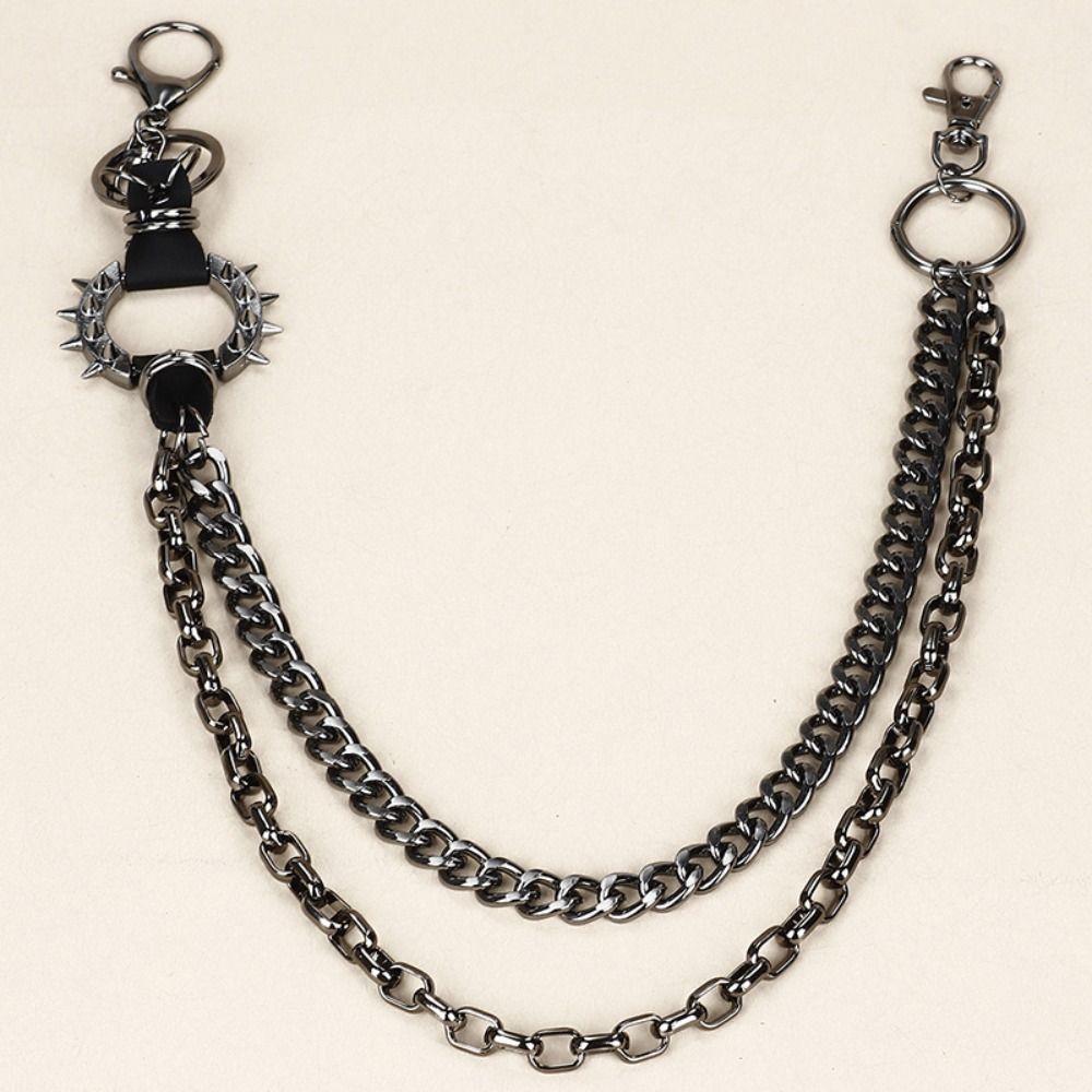 Y2KRetro Layered Pendant Pant Chain Women Man Keychains for Egirl eBoy Harajuku Metal Punk Rock Hip Hop Waist Chain Wallet Chain