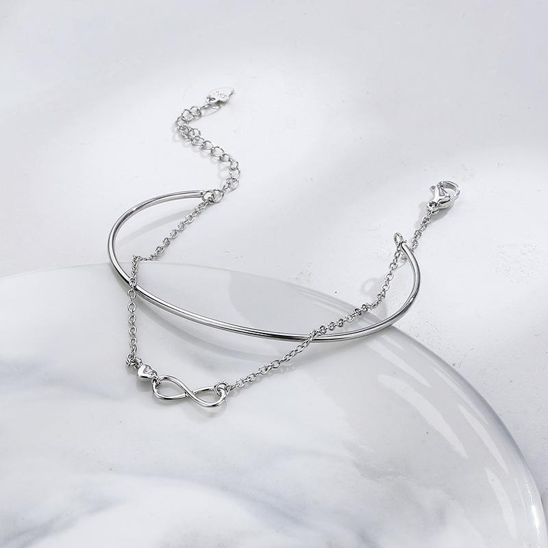 Pure Silver S925 Silver Bracelet Möbius Strip Infinite Love Couple Double-layer Bracelet Personalized 8-word Infinite Number Bracelet Girlfriend Gift