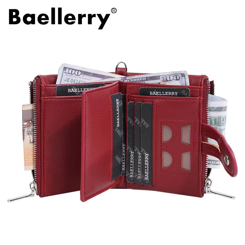 Baellerry Women Fashion Short Wallets Casual Tri-fold Coin Purse Double Zipper Card Holder Purses GZW