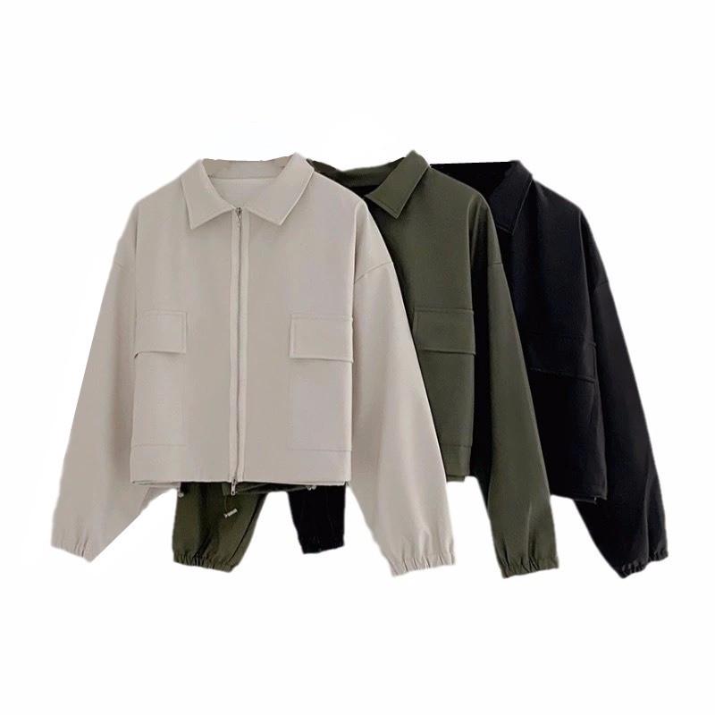 Women's Petite Hong Kong Style Collar Zip-Up Baseball Jacket - Versatile, Trendy Top for Spring and Autumn