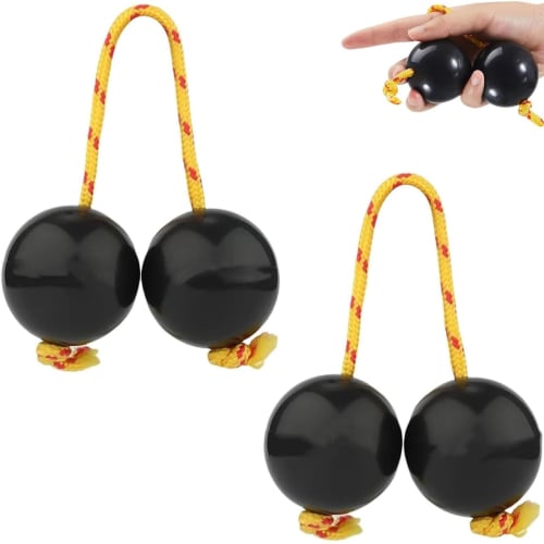 Set of 2 Pachika Asalato Folk Percussion Instruments, Maracas, Rhythm Balls, and Cachaka for Band Accompaniment, Double Balls, Black