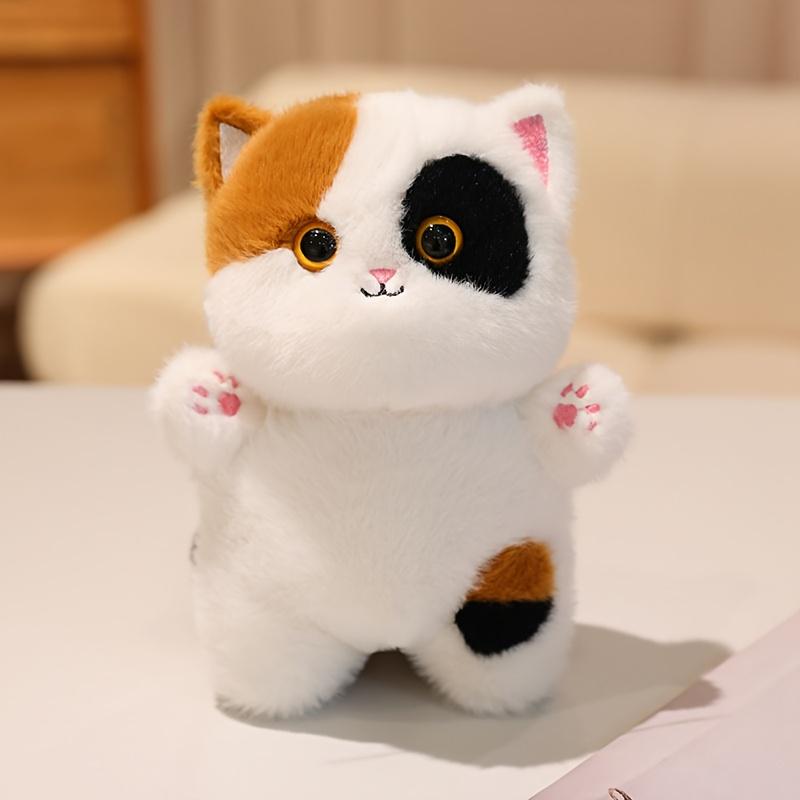 Soft Plush Cat Stuffed Animals - Cute Siamese-like Kitty with Expressive Eyes, Fluffy Ears - Beige/Gray/White/Black Colors - Safe Plush Toy for Kids,