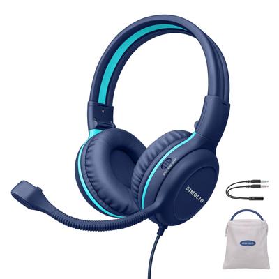 SIMOLIO Wired Headphones for Kids with Microphone Flexible Rotating Boom Mic for School Students Teacher Conference Calling 3 Level Volume Limit Over