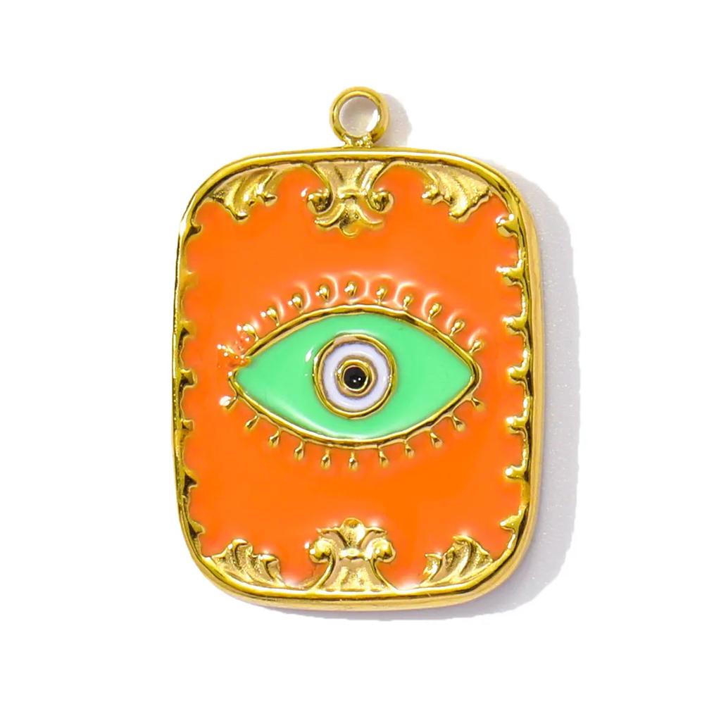 3pcs/Lot Stainless Steel Enamel Square Heart Diy Earring Charms Woman Evil Eye Necklace Pendants Poker Jewelry