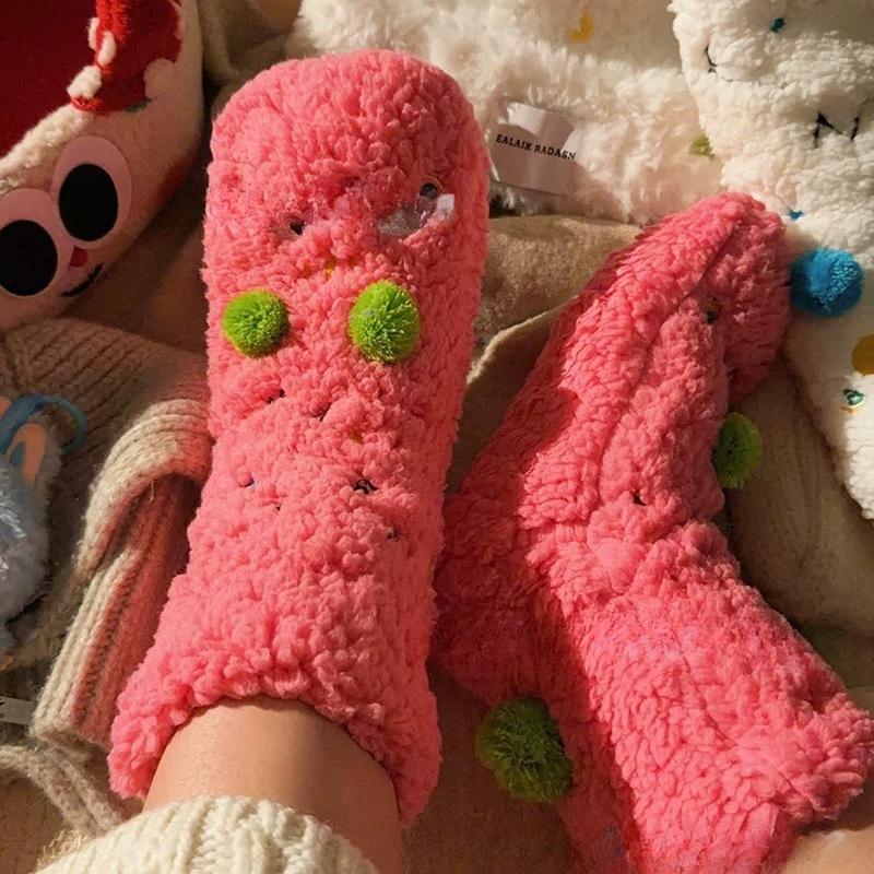 

Super Thick Lambskin Socks for Women s Autumn and Winter, Cute Mid-calf Sleeping Socks with Fleece for Warmth, Home Floor Socks 1 pair