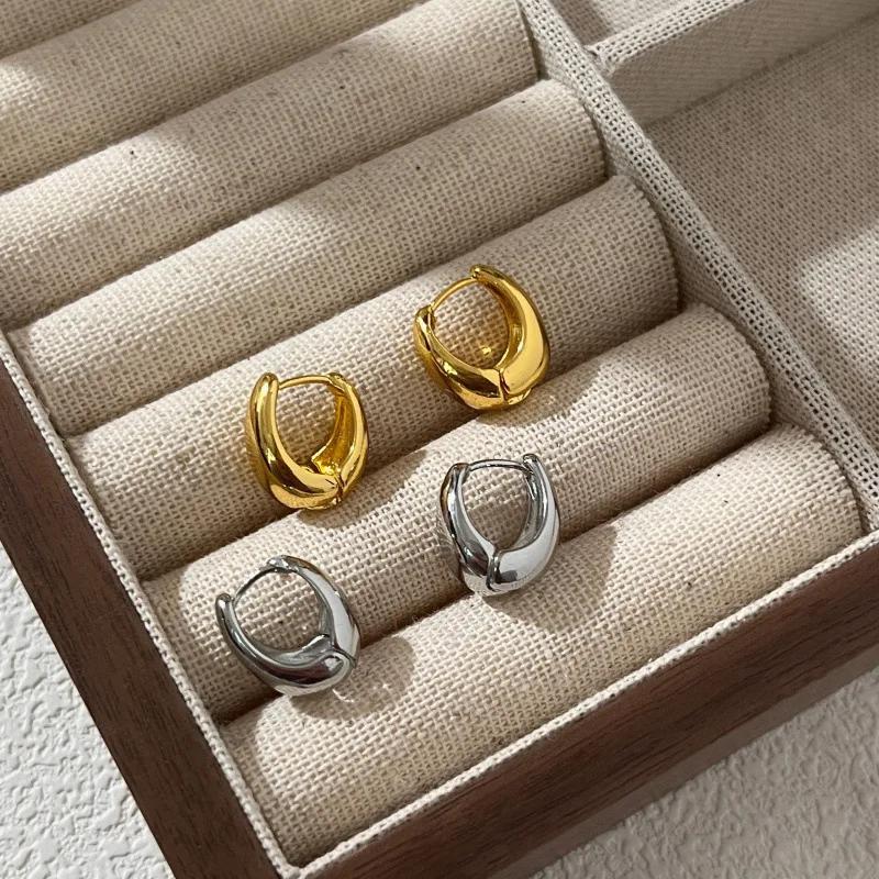 925 Silver Vintage Gold Round Earrings For Women Trendy Earring Jewelry Prevent Allergy Party Accessories Gift
