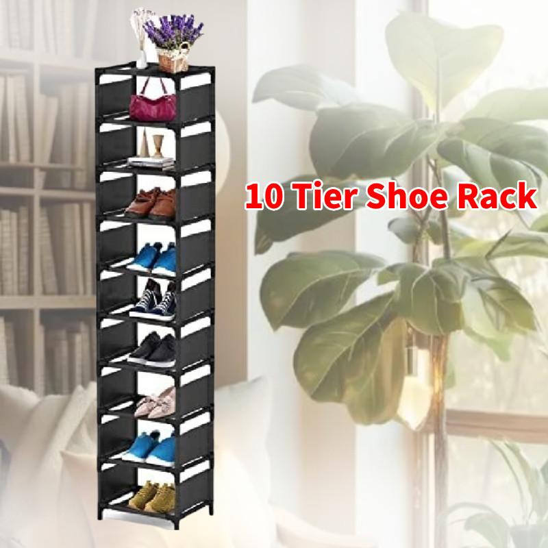 Tier 10 Shoe Rack Metal Narrow Shoe Storage Space Saving Simple Cabinet Hallway
