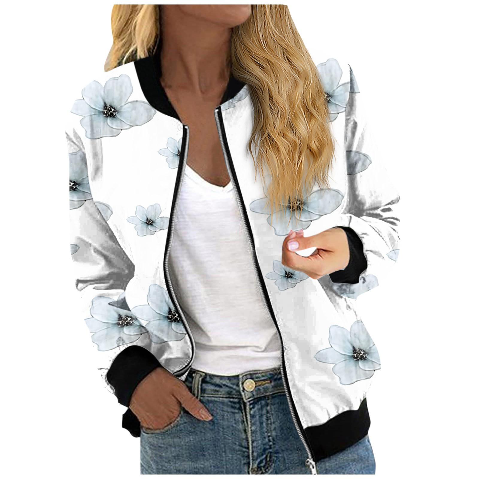 

Jackets For Women Long Sleeve Lightweight Zip Up Cropped Fashion Print Outerwear Casual Quilted Jackets Whith Pockets S