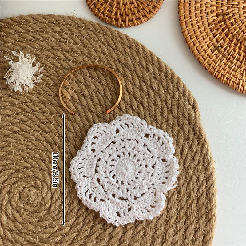 Round Lace Coaster Handmade Hearted Shaped Lace Coasters INS Woven Embroidery Floral Cup Pads Desktop Decorative Placemat