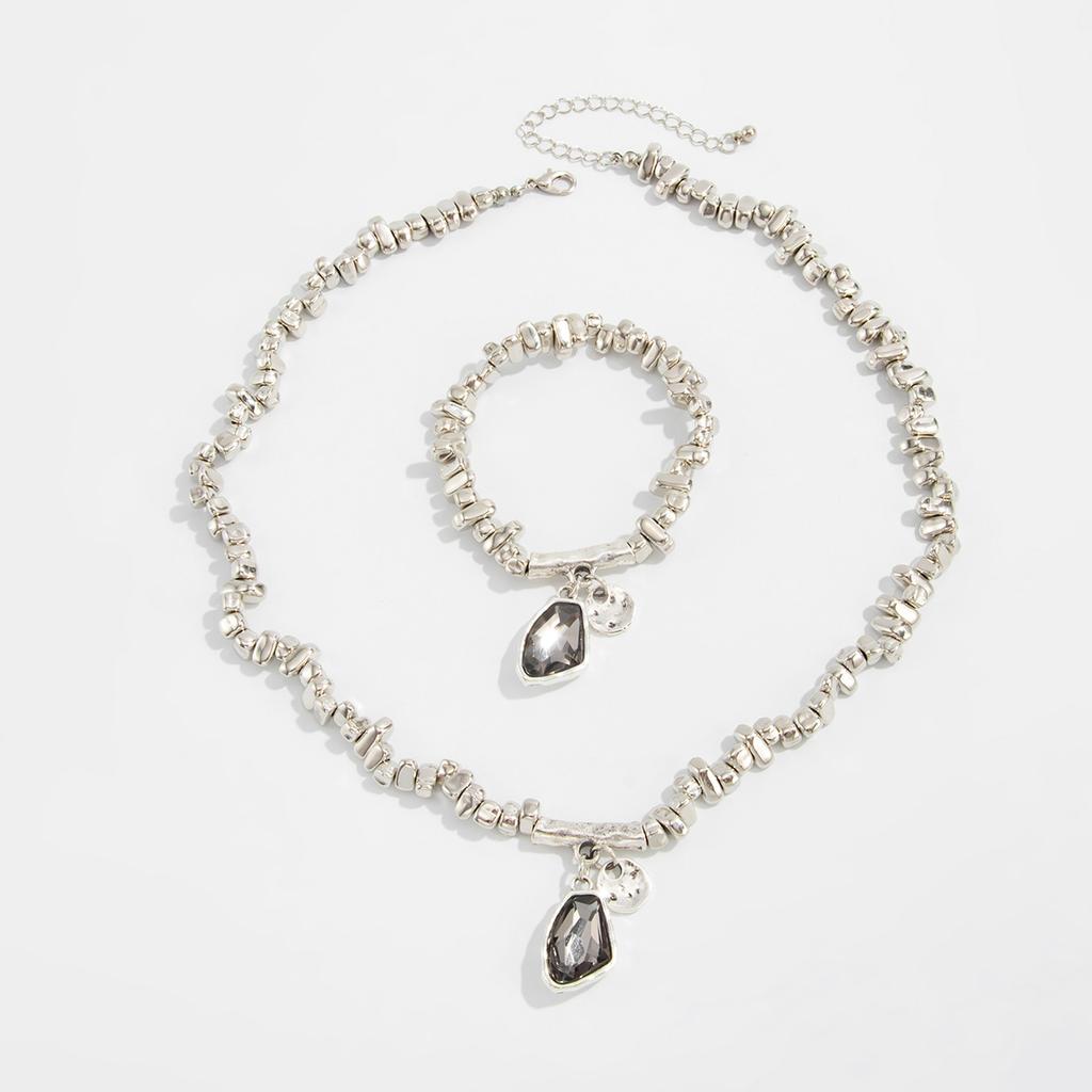 Irregular Design Ccb Beaded Necklace, Light Luxury High-Grade Acrylic Diamond Collarbone Necklace Set