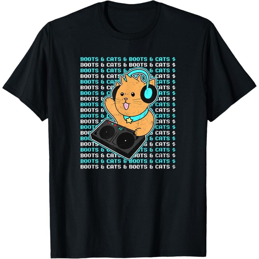Boots And Cats Design Cat DJ Men Women T-Shirt XXXXXL чёрный