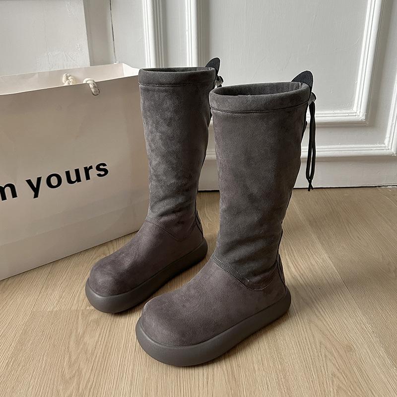 Women's soft elastic thick sole heightening winter fur one warm cold padded snow boots non-slip wear casual sports long cotton boots