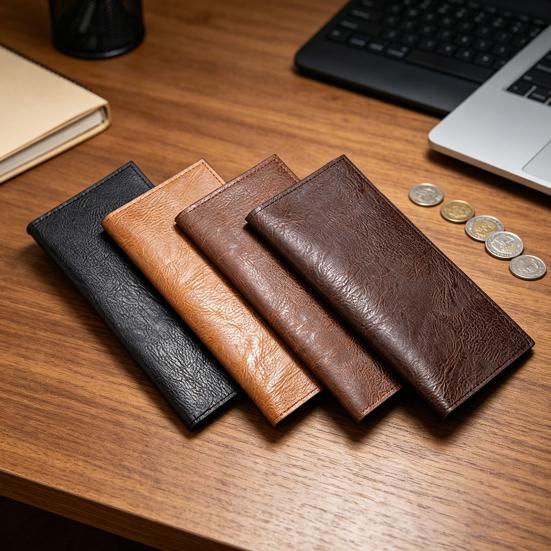 Men Slim Long Wallet Wallet with ID Bifold Card Holder Window Minimalist Card