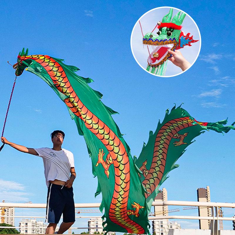 אביזרים ריקודי דרקון בסגנון סיני זנב דרקון ארוך במיוחד 6/8 מטר פסטיבל ראש השנה הסיני הופעה בכיכר אביזר תרגול מצחיק
