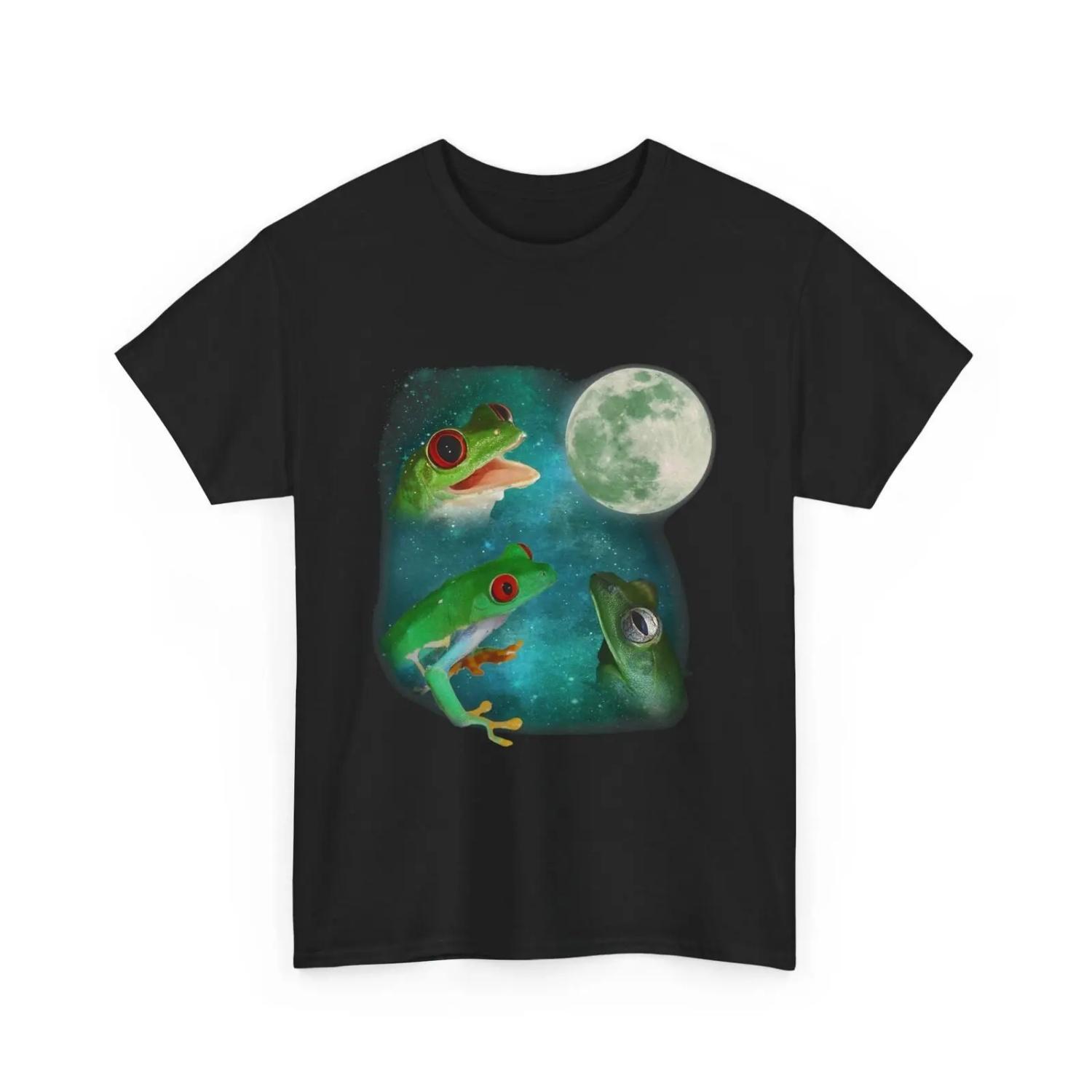 Frog T Shirt Three with Moon Animals Frogs Lovers Funny S чёрный