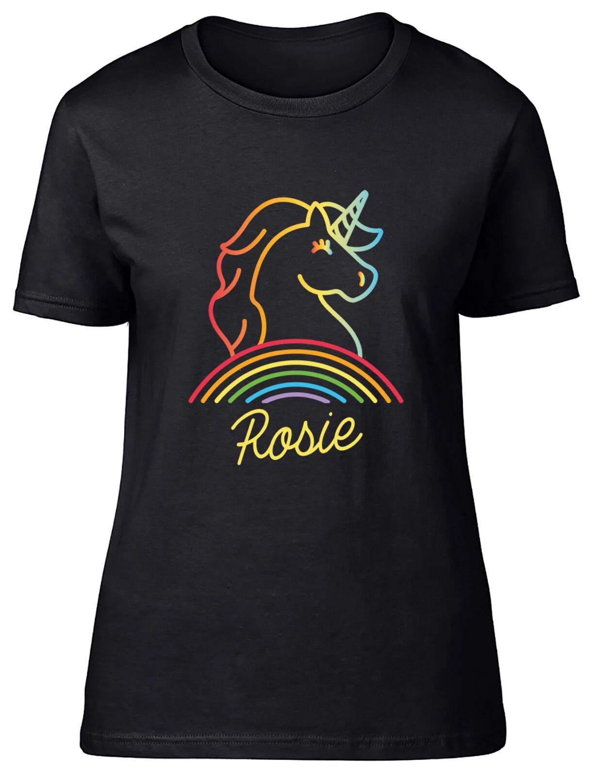 Personalised Unicorn Rainbow Womens T-Shirt Any Name Ladies Gift Tee XXXL