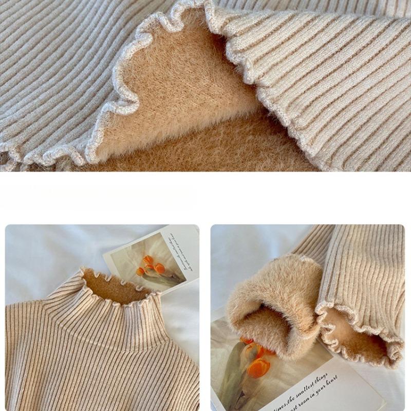 Autumn Half High Neck Velvet Pullover Sweaters Women Tops Long Sleeve  Fleece Knitted Sweater Woman Fashion Elegant Winter Knitwear Jumpers 24953