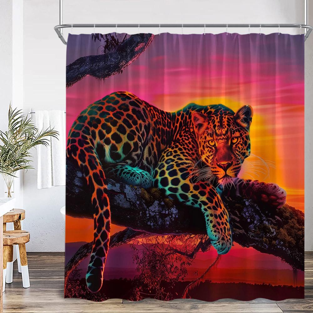 Záclona do sprchy Divoká zvířata Tygr Les Elegantní Panter Zelené Rostliny Růže Květinová Domácí Dekorace do Koupelny Polyesterová Koupelnová Záclona