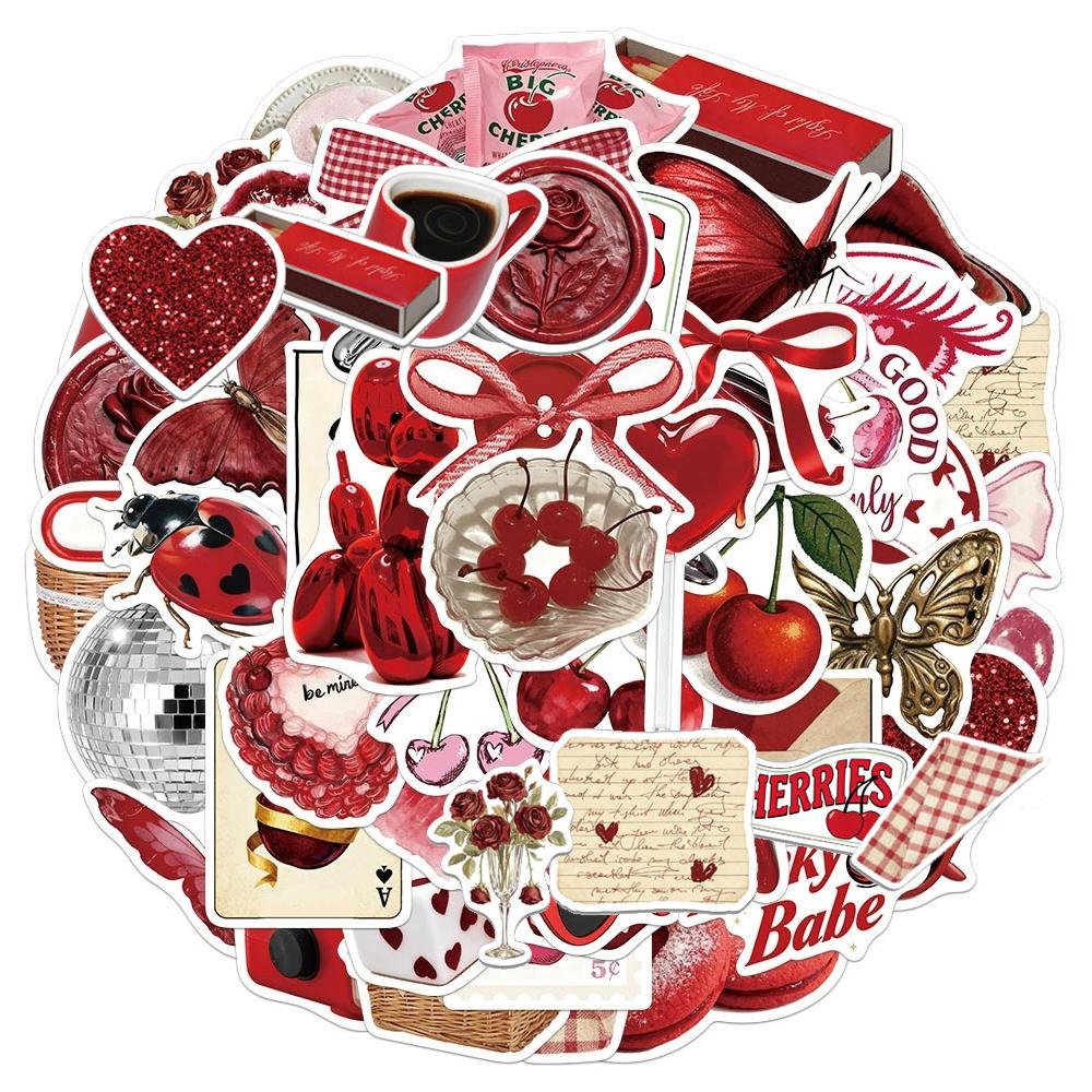 10 30 50Pcs Vintage Cherry Red Girl Cartoon Graffiti Stickers Aesthetic Y2K Decal Diy Stationery Laptop Phone Cute Sticker Decor