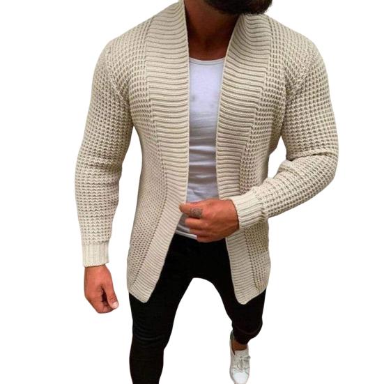Men Sweater Coat Solid Color Cardigan Long Sleeves Open Stitch Rough Surface Thick Elastic Knitting Business Spring Sweater Jacket for Daily Wear
