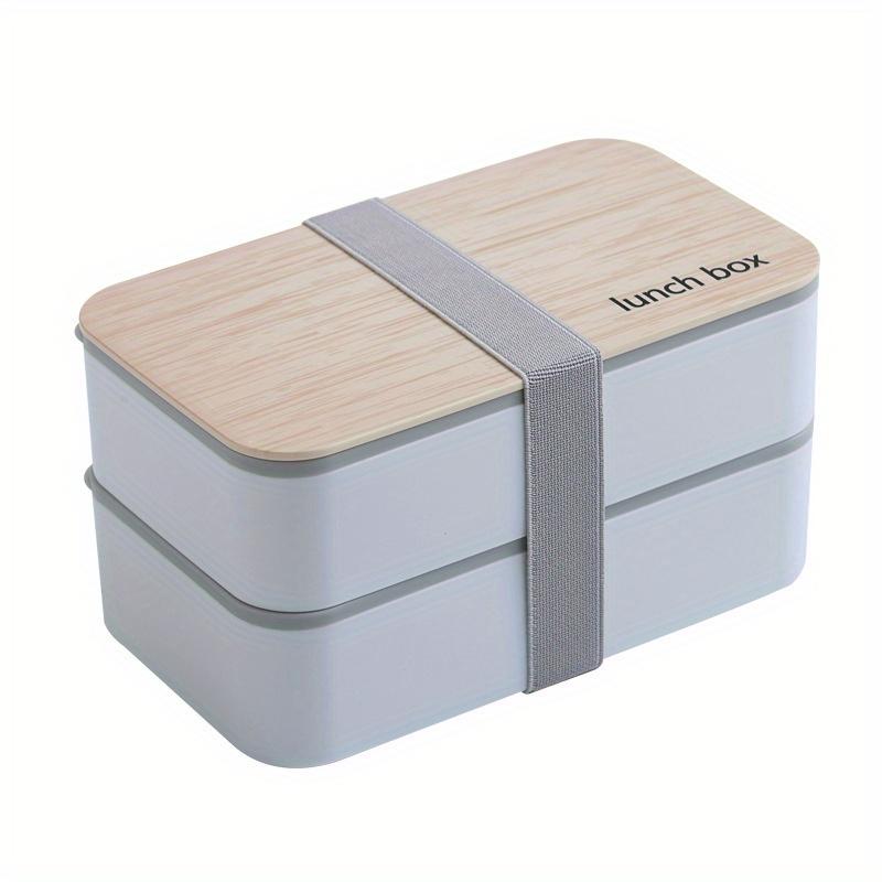 1 Stück Nordischer Stil Holz Doppel-Schicht Kunststoff Lunchbox Lunchbox Student Büroangestellter Tragbare Bento Box Besteckset