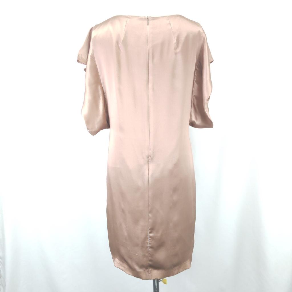 Excellent Condition Italy MAX&CO Silk 100% Short Sleeve Dress M Pink Floral Knee-Long(USED)