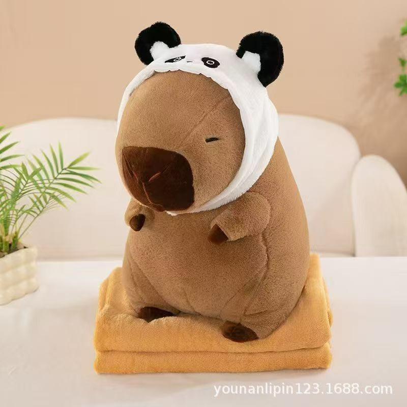 Kapibala Capybara Ugly Cute Doll Kapibala Car Office Air Conditioning Pillow Quilt Nap Blanket Two-in-One