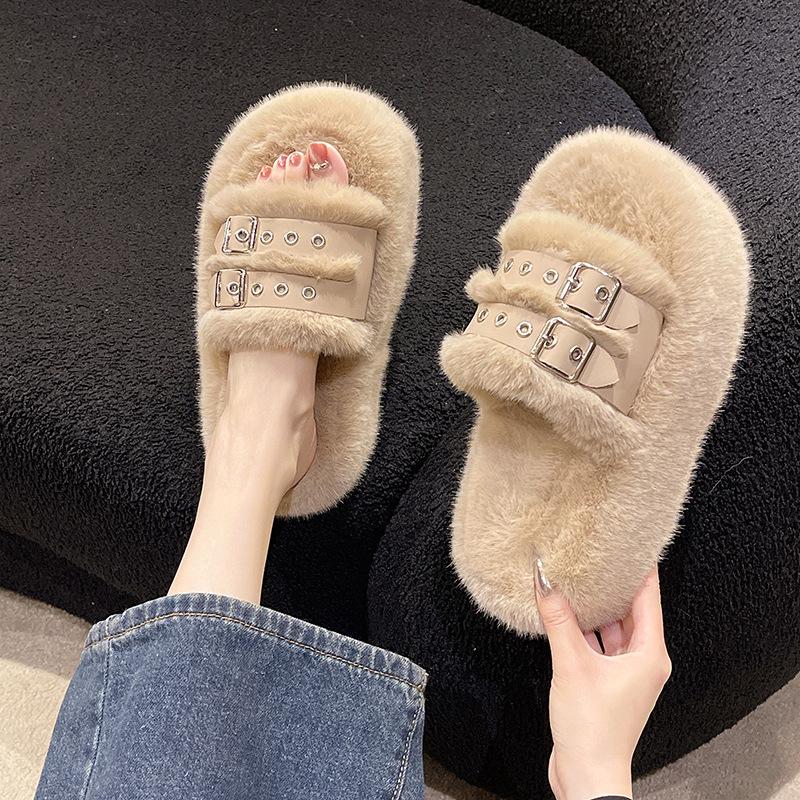 Women Wearing Mao Mao Slippers Outside the Home 2025 Spring and Autumn New Design Sense Niche Thick Bottom Increase Lazy Cotton Drag Winter