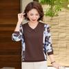 Elegant Floral Long-Sleeve Top for Middle-Aged Women