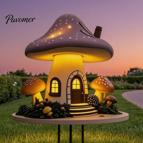 Waterproof Garden Stakes Mushroom Hut Stake, Whimsical Acrylic Yard Art Fairy Unique Gardening Gift Tale Cabin Outdoor Ornament for Lawn Patio Flower