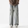 LKTM Men's Japanese Retro Multi-Pocket Workwear Jeans - Loose Straight Wide-Leg Pants