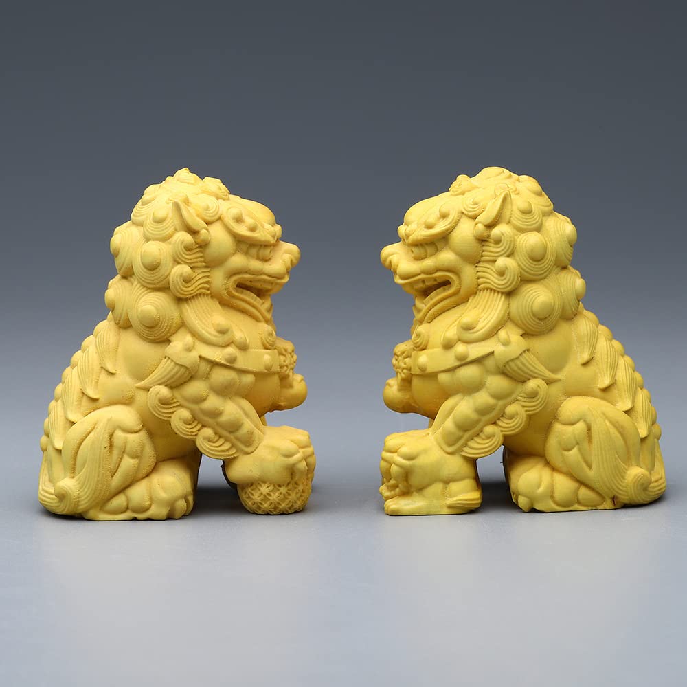 6cm Wooden Shishi Komainu Figurines for Shinto Shrines, Feng Shui Charms, and Amulets To Ward Off Evil Spirits. Shisa (Set of 2) Wood Carvings