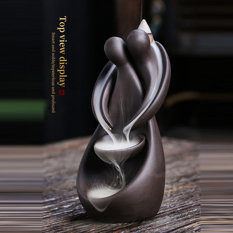 YiXing Lover Backflow Incense Burner Ceramics Sandalwood Incense Holders for Valentine's Day Gifts Home Decor Ornaments