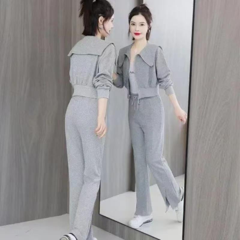 Nový jarní a podzimní outfit Bunda s dlouhým rukávem Mikina Široké kalhoty s vysokým pasem Ležérní Sportovní Móda Dvoudílná dámská sada