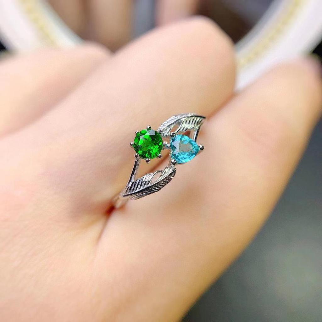 Vintage Blue Sapphire Flower Ring with Tourmaline and Zircon