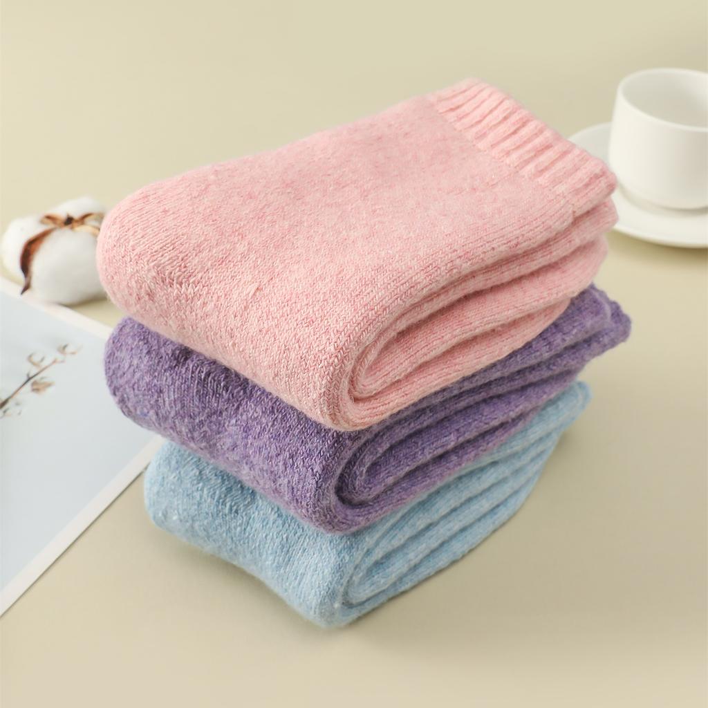 3 Pairs Women's Fleece Socks Autumn Winter Thicken Warm Socks Mid-Tube Solid Thermal Wool Socks Can Be Worn At Minus 40 Degrees