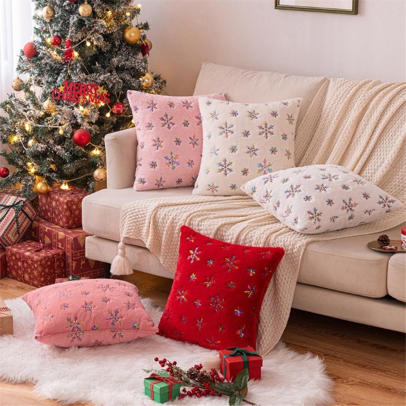 Snowflake Pillow Cover for Car Sofa Decoration Christmas Plush Cushion Covers
