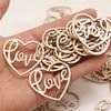 50pcs Heart Wooden Ornament Heart Slices Embellishments Love Shaped Decorative Hanging Tags for Crafts Valentines Day Wedding
