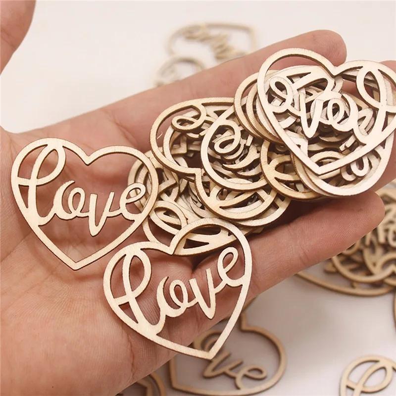 50pcs Heart Wooden Ornament Heart Slices Embellishments Love Shaped Decorative Hanging Tags for Crafts Valentines Day Wedding