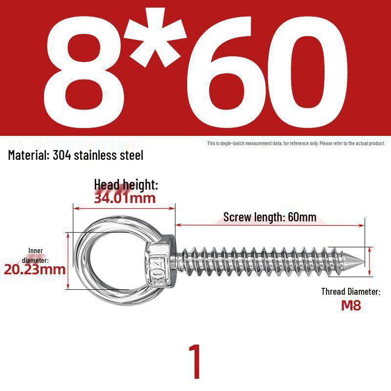 304 Stainless Steel Self-Tapping Eye Bolt with Ring Screw Hook