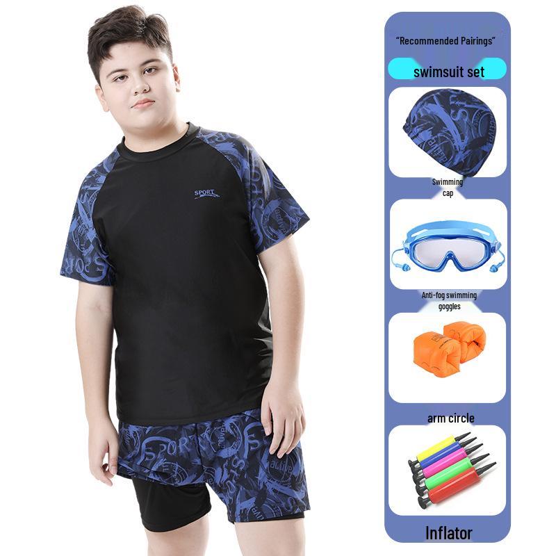 Boys' High-Elastic Quick-Dry Swimsuit Set - Anti-Embarrassment, Two-Piece Beachwear for Tweens and Teens