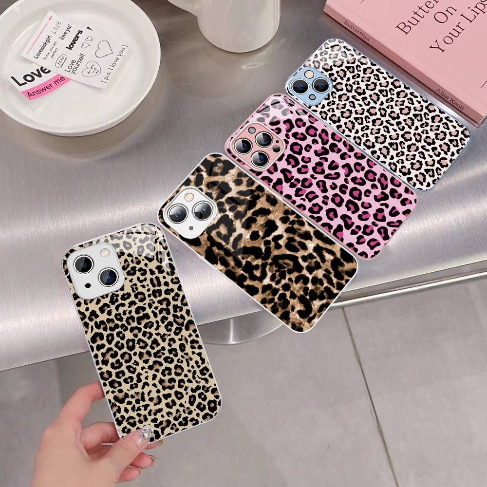 Leopard Cheetah Print Tempered Glass For Iphone 14 13 12 11 Pro Mini XS MAX 14Plus X XS XR Fundas