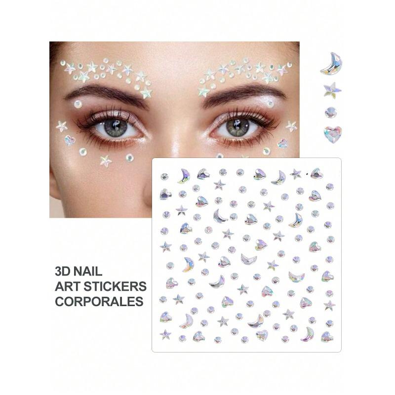 1pcs Self-Adhesive DIY Face Decor Stickers, Glitter Acrylic Rhinestone Stickers With Star, Moon, Butterfly & Flower Patterns,Face Glitter Stickers